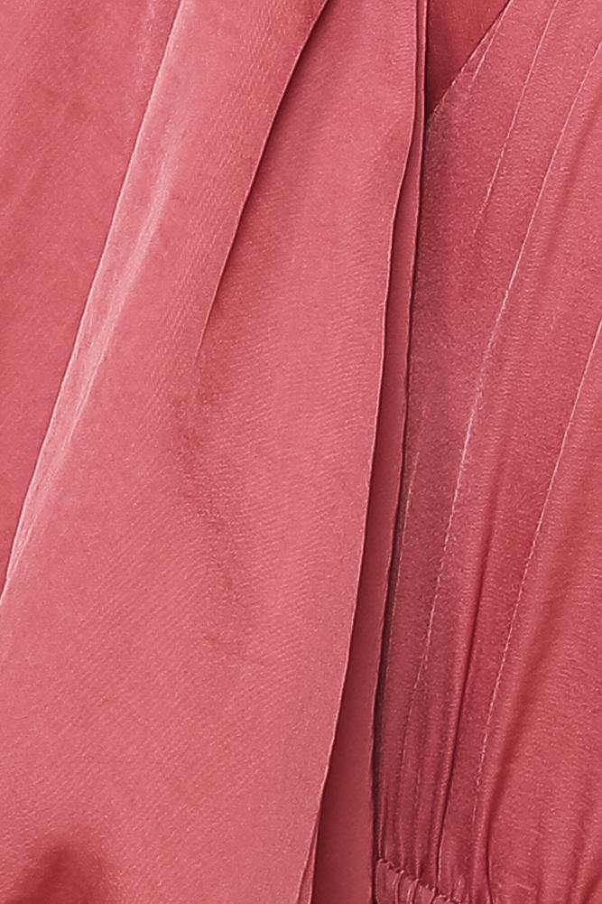 Elegant Off Shoulder Rose Satin Tie-Up Ruffle Crop Top with Bell Sleeve