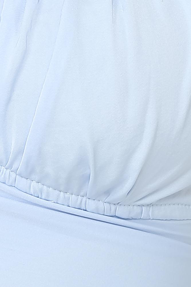 Elegant Off Shoulder Steel Blue Tie-Up Ruffle Crop Top