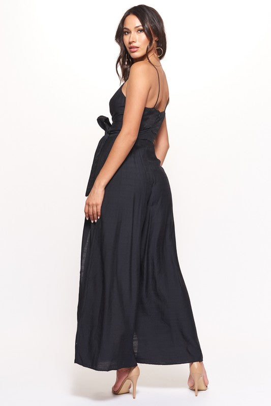 Fashion Strap Cut Out Tie-Up Black Jumpsuit