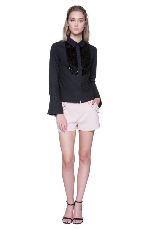 Elegant Sequence Detail Black Shirt