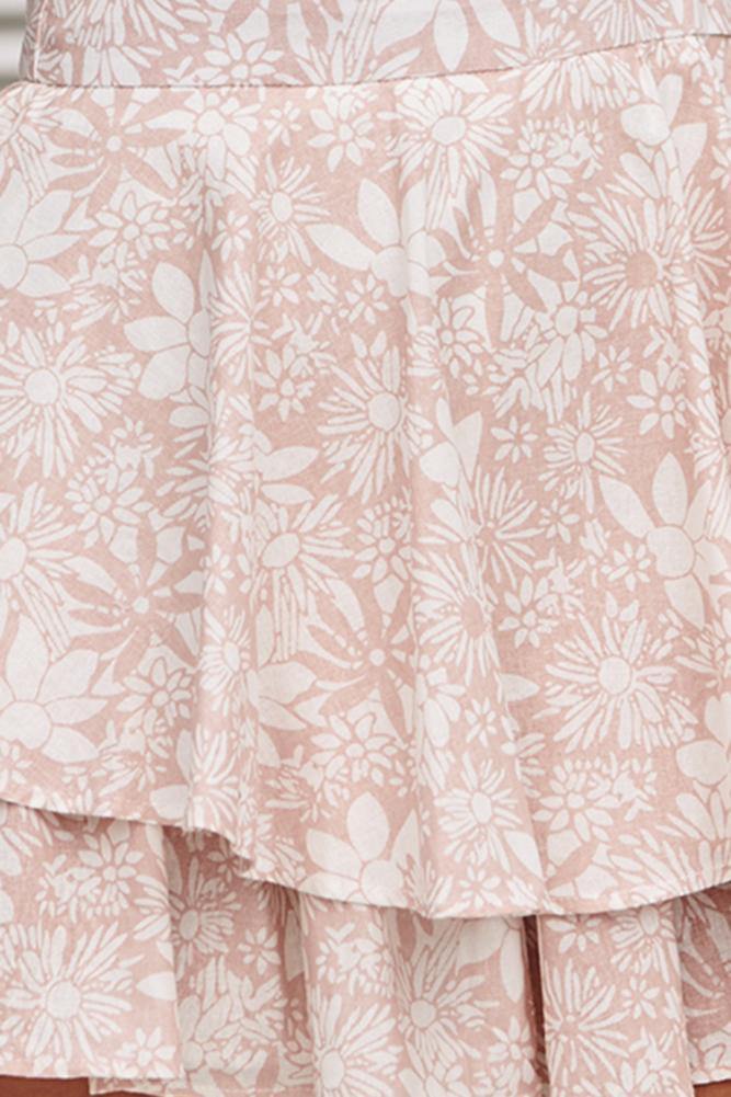 Fashion Summer Strap Pink Floral Print Back Tie-Up Ruffle Romper