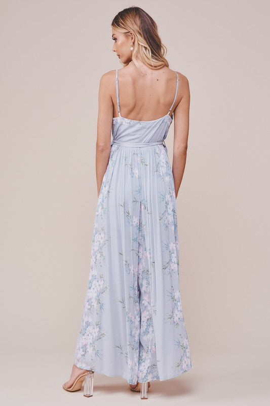 Fashion Strap Grey Multi-Color Floral Print Tie-Up Jumpsuit