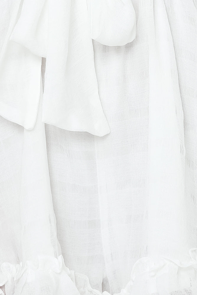 Fashion White Deep V-Neck Tie-Up Ruffle Romper