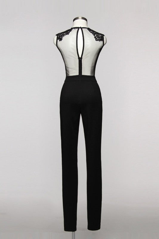 Elegant Black Lace Sleeveless Jumpsuit