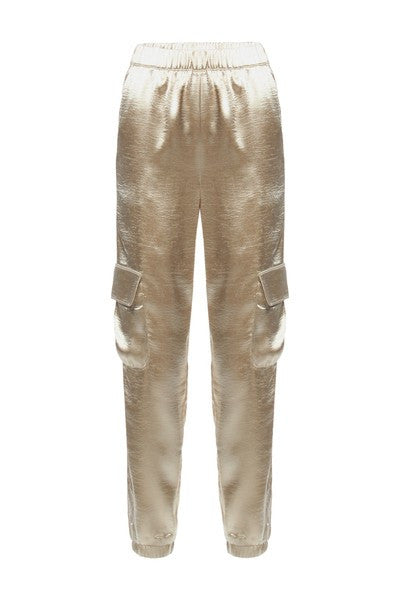 Elegant Silky Champagne Cargo Pants