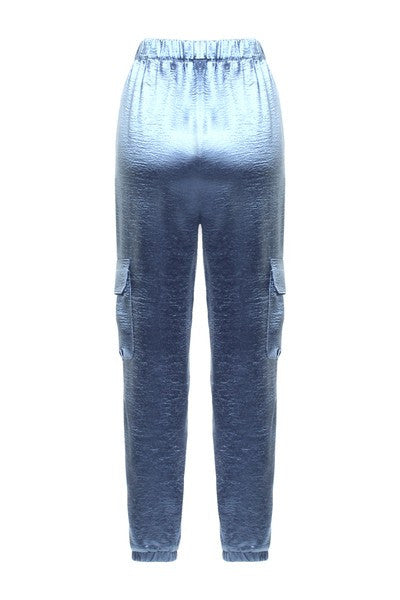 Elegant Silky Blue Cargo Pants