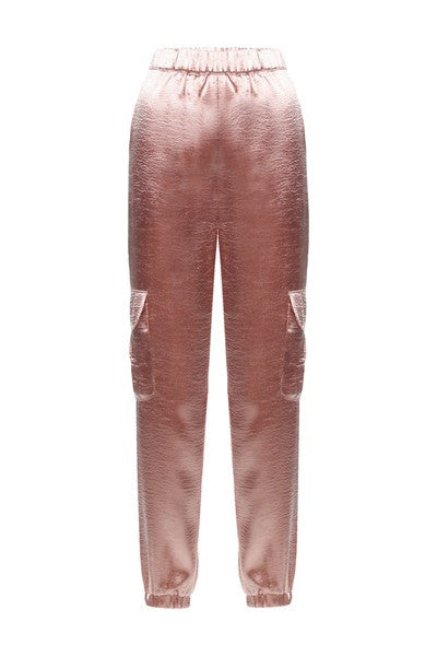 Elegant Silky Pink Cargo Pants
