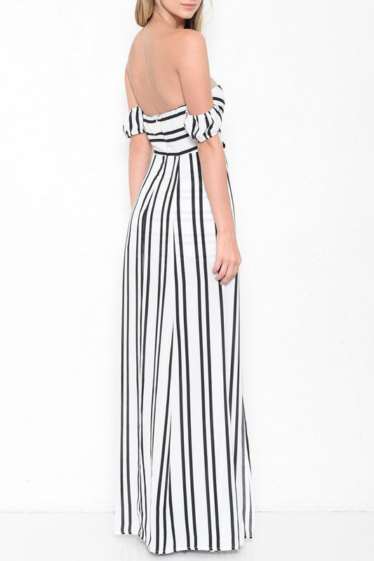 Fashion Contrast Striped Off Shoulder Maxi Romper