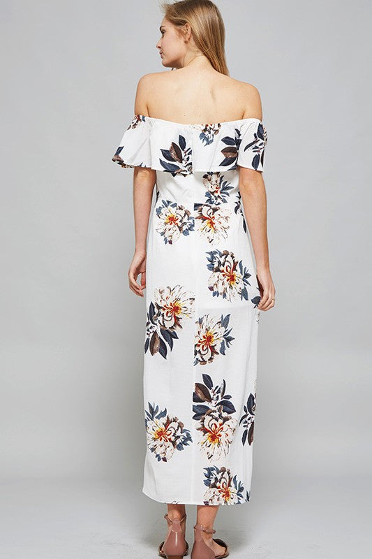 Summer Off Shoulder Floral Maxi Dress With Frontal Split