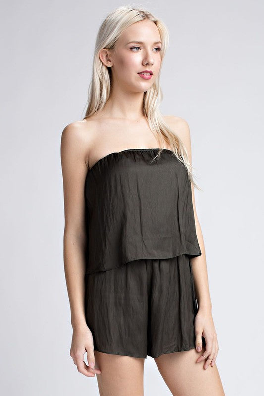 Elegant Olive Green Strapless Romper