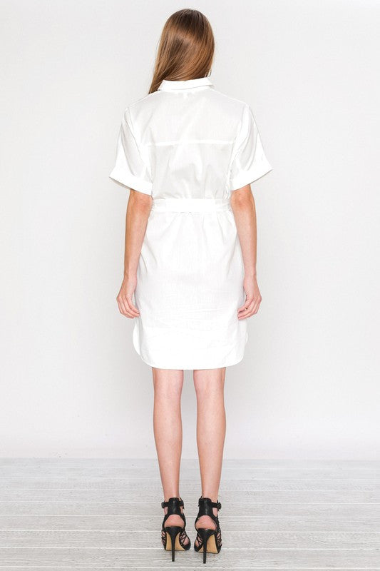 Elegant Floral Embroideries White Shirt Dress