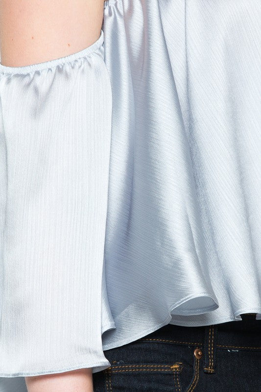 Elegant Off-Shoulder Satin Grey Summer Top
