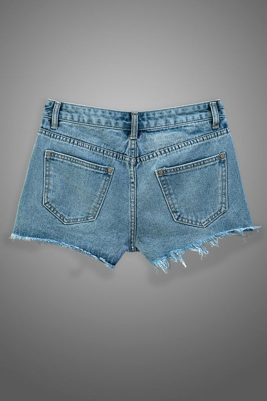 Summer Embroidered Denim Short With Roses