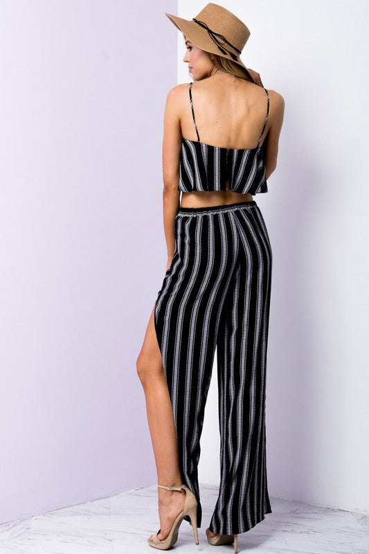 Summer Elastic Waist Black White Pants