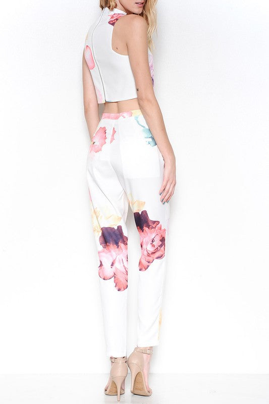 Summer Floral Watercolor V-Neck Crop Top
