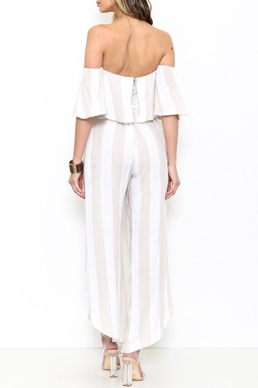 Summer Off Shoulder Beige Marine Top