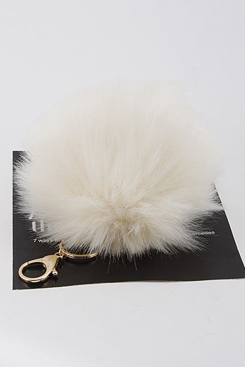 White Mink Pom Pom Gold Key Chain
