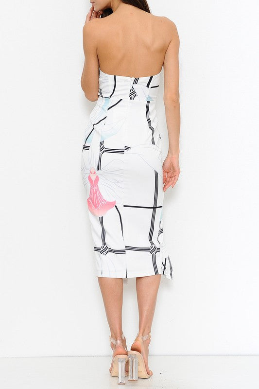 Fashion Cocktail Strapless Floral Line Dress