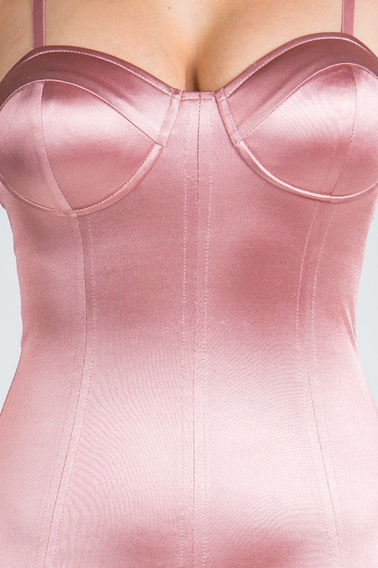 Elegant Satin Bustier Fitted Cocktail Mauve Dress