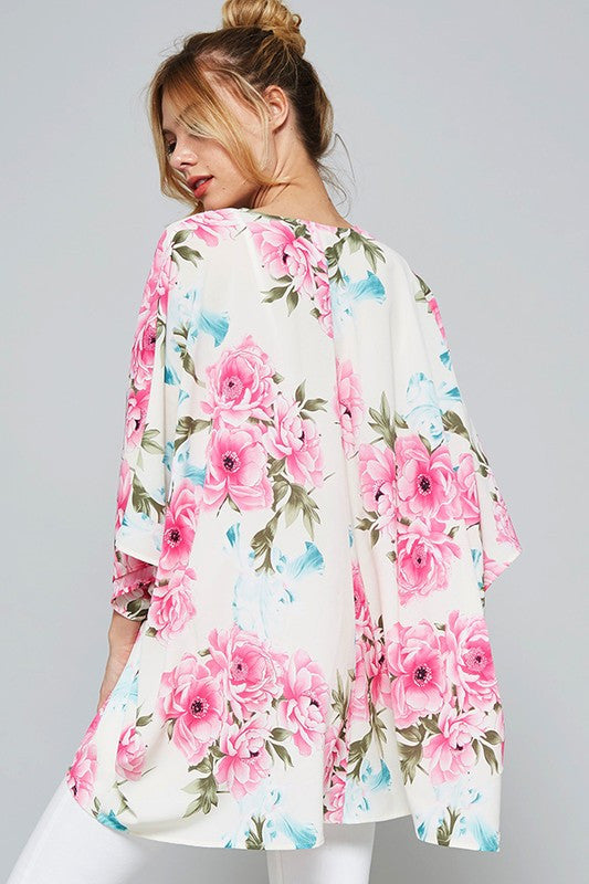 Fashion Summer Floral Print Pink Cardigan