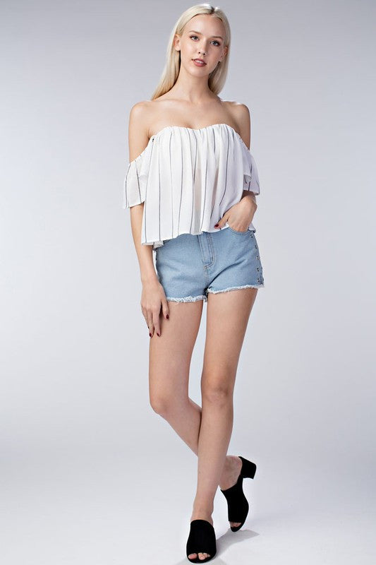 Summer Off Shoulder Striped Contrast White Top