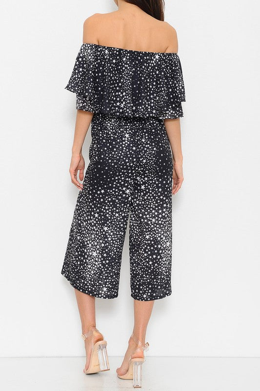 Fashion Off Shoulder Contrast Stars Jumpsuit