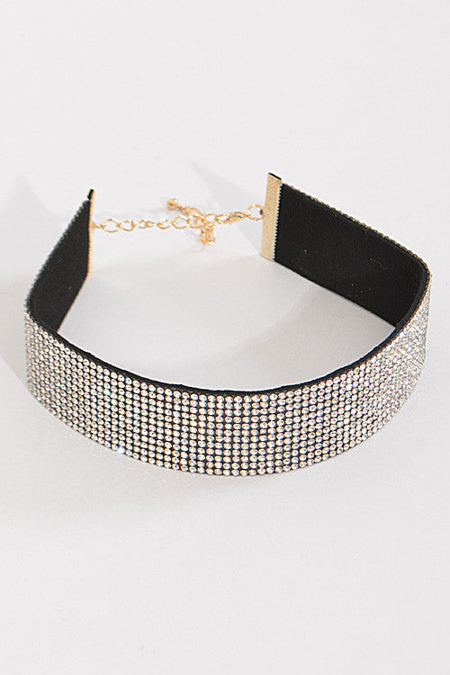 Elegant Rhinestone Lover Wide Choker Necklace