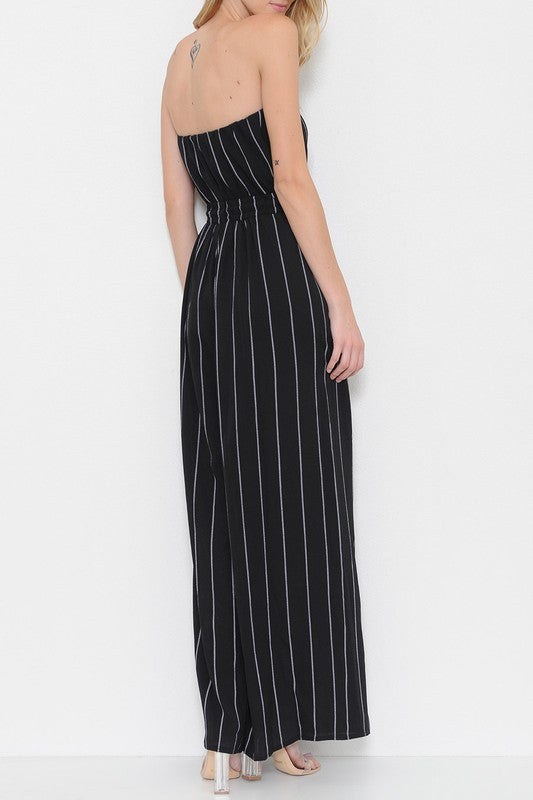 Summer Strapless Wide Leg Black Contrast Maxi Romper