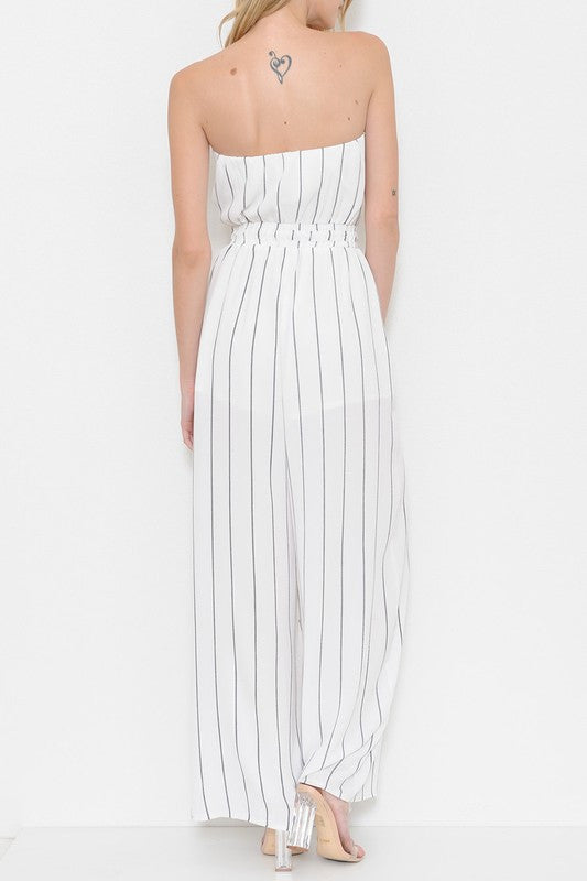 Summer Strapless Wide Leg White Contrast Maxi Romper