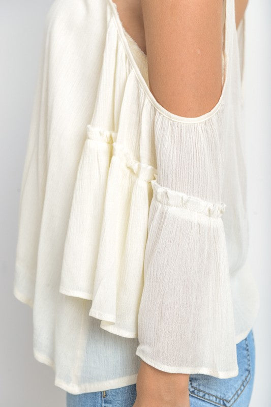 Summer Casual Tassel Cold Shoulder Cream Top