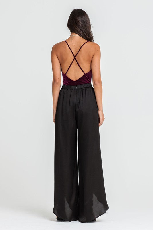 Elegant Black Cut Out Satin Pants