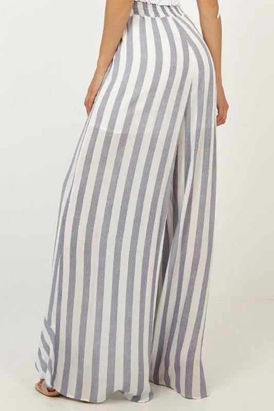 Fashion Ruffle Blue Marine Tie-Up Resort Pants