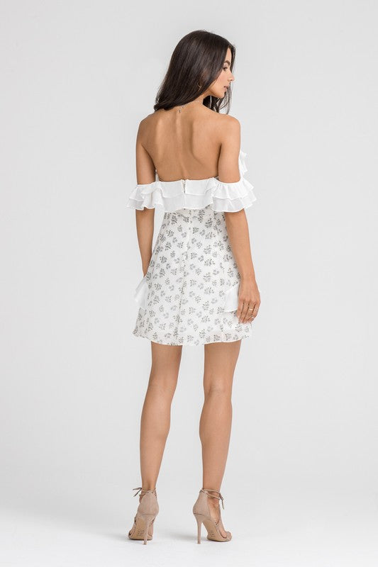 Summer Off Shoulder Ruffle Floral Print White Dress