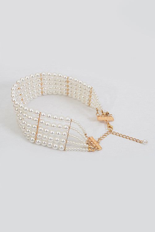 Elegant Pearl Choker Gold Necklace