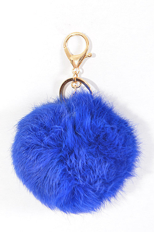 Small Blue Pom Pom Gold Key Chain