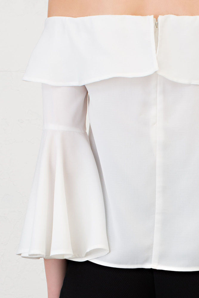 Elegant White Off Shoulder Flare Bell Sleeve Top