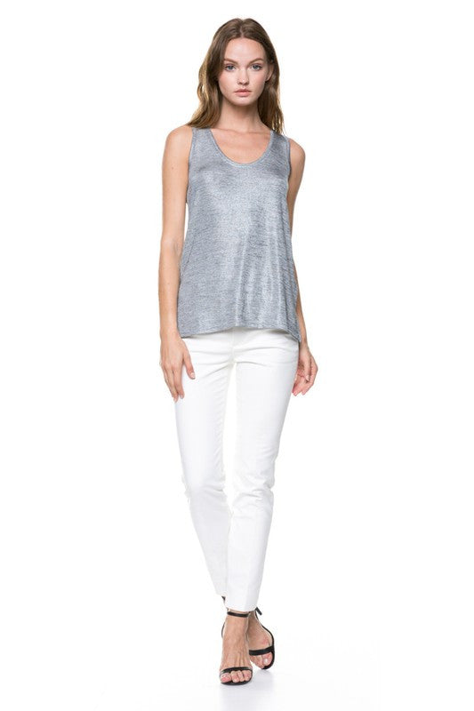 Casual Shimmer Silver Tank Top
