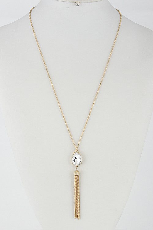 Elegant Long Tear Drop Rhinestone Necklace