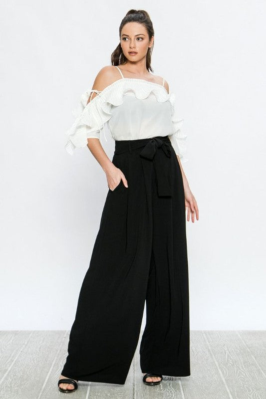 Elegant Off White Ruffle Detailed Strap Top