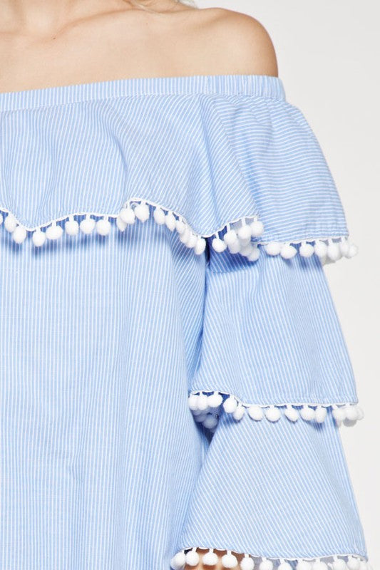 Fashion Marine Off Shoulder Pompom Dress