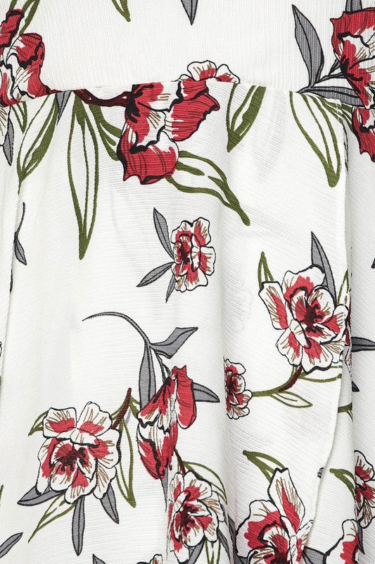 Elegant Floral Print Off Shoulder White Maxi Dress