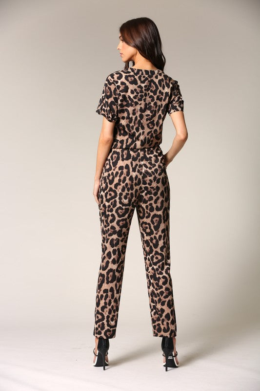 Fashion Animal Print Tie-Up Jumpsuit
