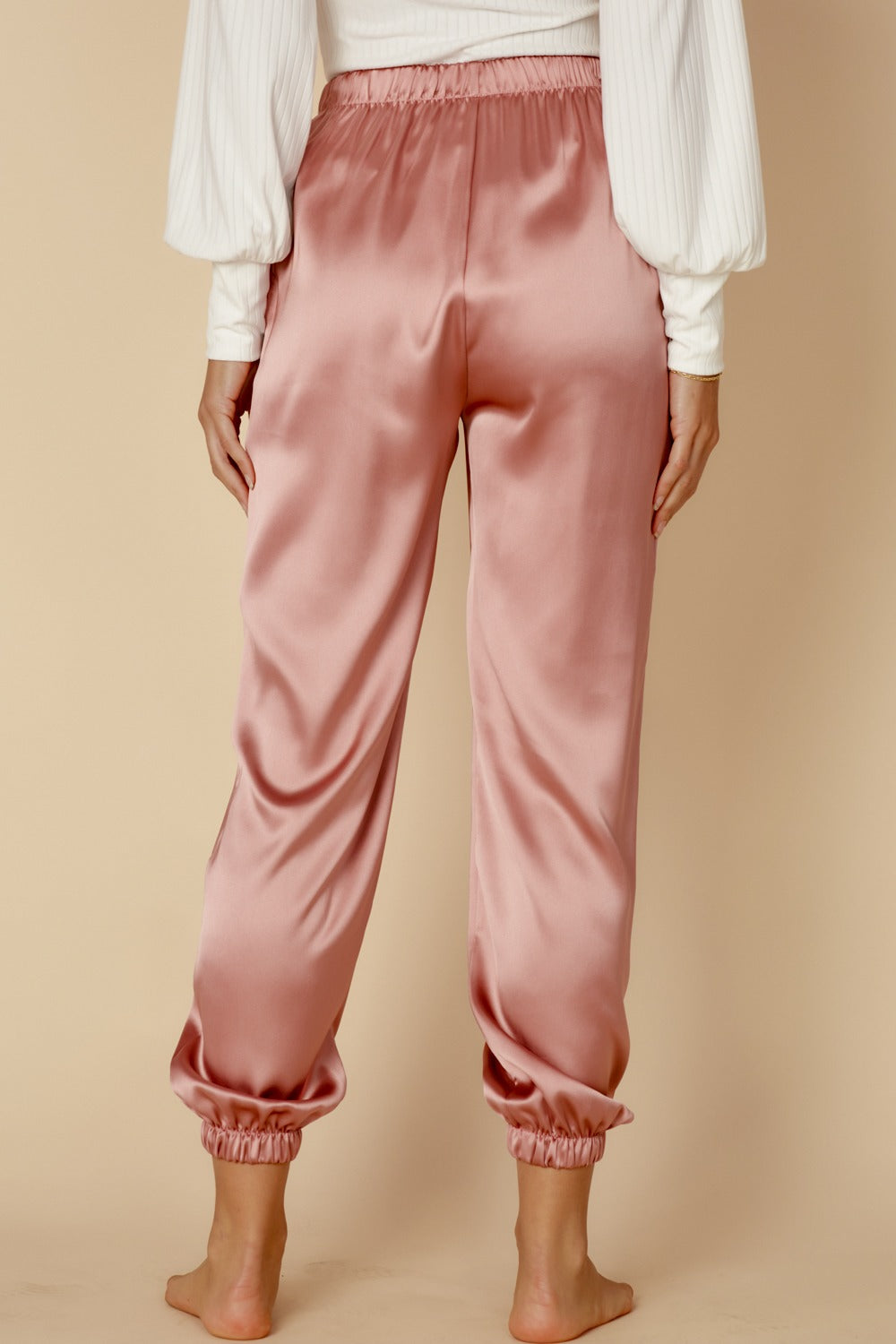 Elegant Casual Rose Satin Jogger Pants