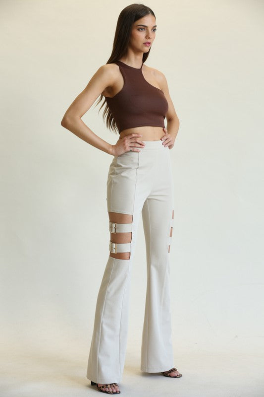 Fashion Oat High Waisted Side Cut-Out Pants