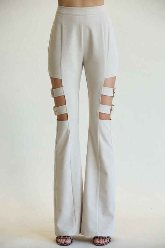 Fashion Oat High Waisted Side Cut-Out Pants L / Oat Fashion Oat High Waisted Side Cut-Out Pants L / Oat