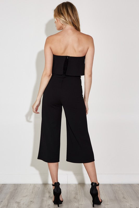 Fashion Ruffle Strapless Black Jumpsuit