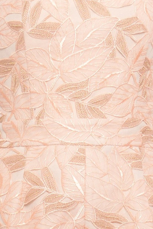 Elegant Strapless Gold Sequence Floral Embroidery Blush Romper