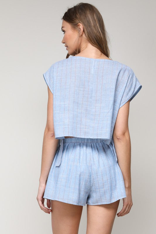 Fashion Summer Blue Marine Red Striped Detailed Side Tie-Up Crop Top