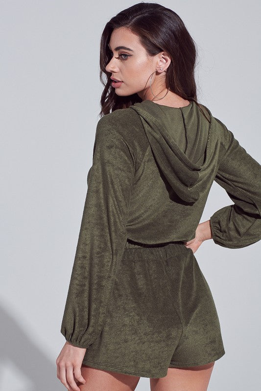 Fashion Olive Tie-Up Sweater Shorts