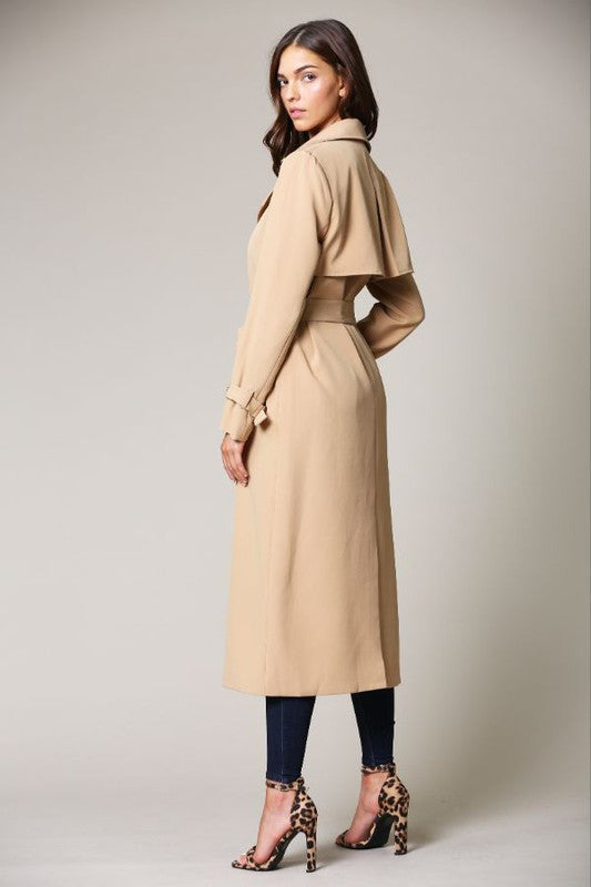 Elegant Taupe Collar Button Tie-Up Trench Coat